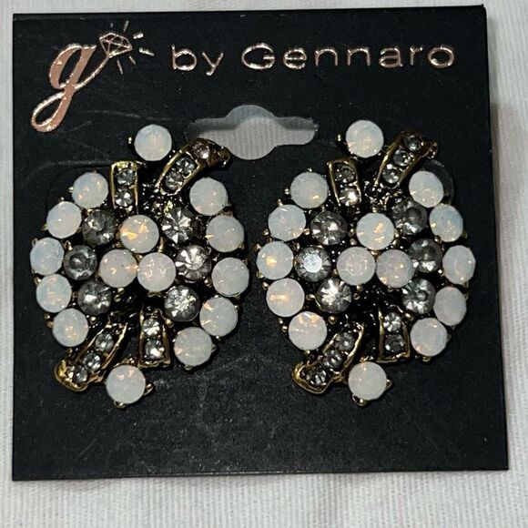 G by Gennaro Gray and Opal CZ Button Earrings - Picture 2 of 8